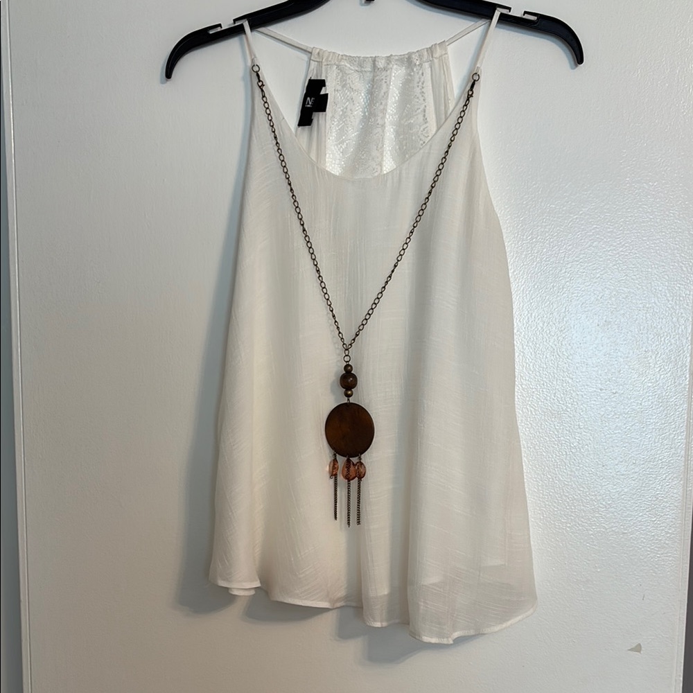White Sleeveless Top with Necklace